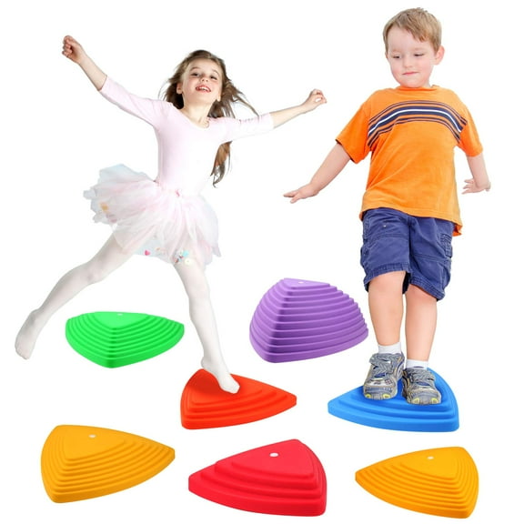 WOOD CITY Stepping Stones for Kids, Set of 6 pcs for Balance with Non-Slip Bottom - Exercise Coordination and Stability