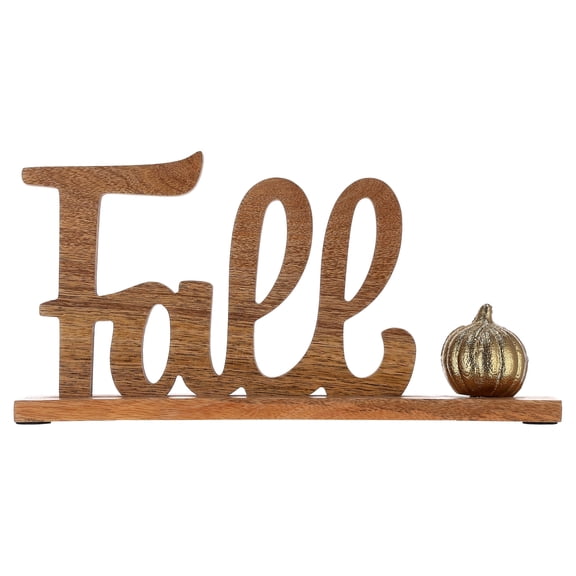 Wood Tabletop Sign with Metallic Pumpkin Accent, Natural, 12" x 6", Fall by Way To Celebrate