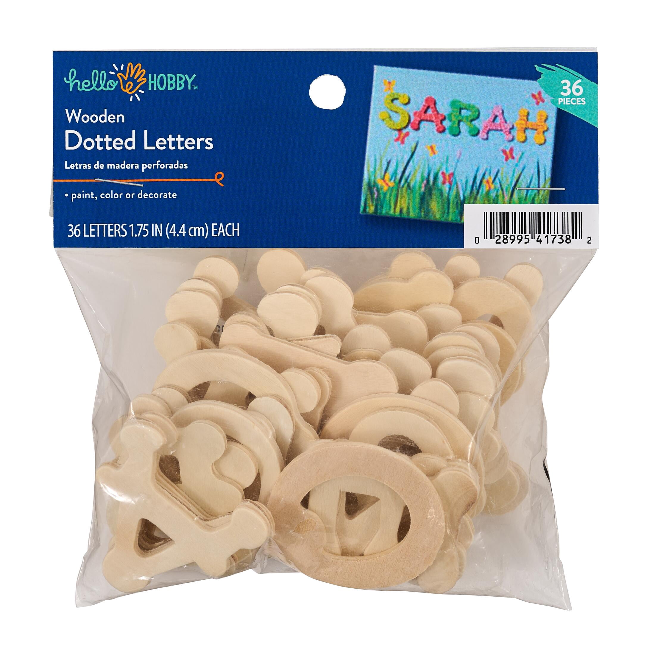 Hello Hobby Unpainted Wood Surface, Dot to Dot Letters, 36 Piece, 1.75"