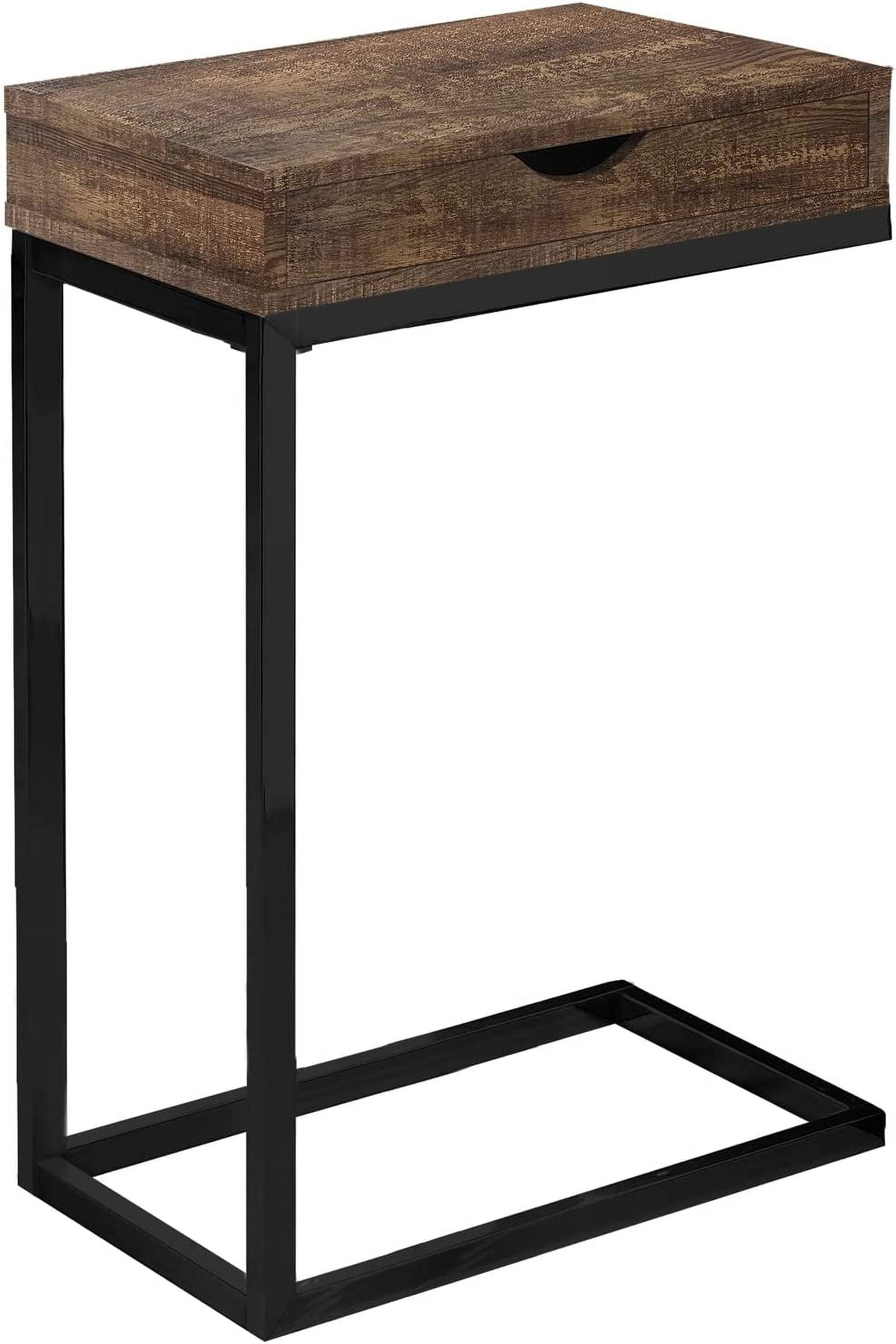 Brown and Black Rectangular Wood Metal C-Shaped Side Table with Storage