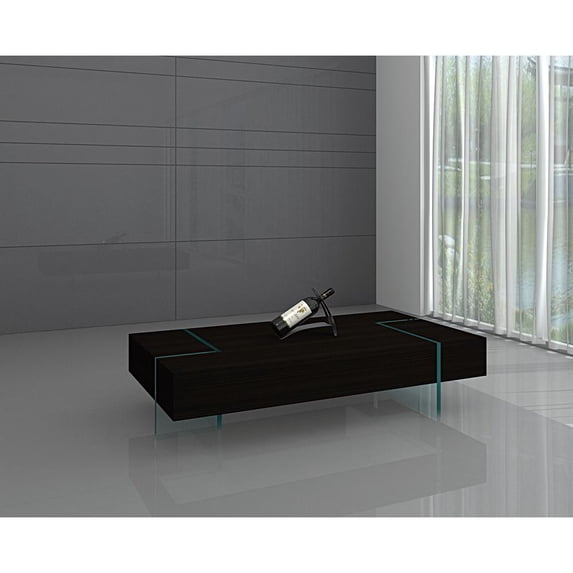 WOOD WENGE COLOR COFFEE TABLE W/ 19mm TEMPERED GLASS BASE