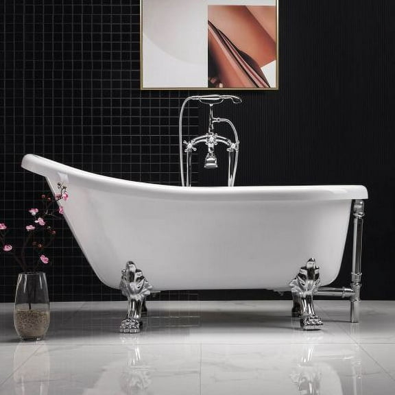 WOODBRIDGE 67" x 30" Clawfoot Bathtub with Solid Brass Polished Chrome Finish Drain and Overflow, B-0023