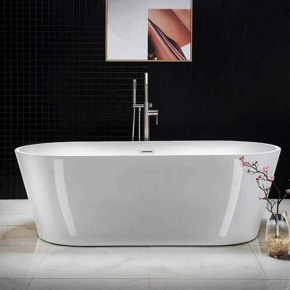 Woodbridge 71" Acrylic Freestanding Bathtub Contemporary Soaking Tub with Brushed Nickel Overflow and Drain,White Tub