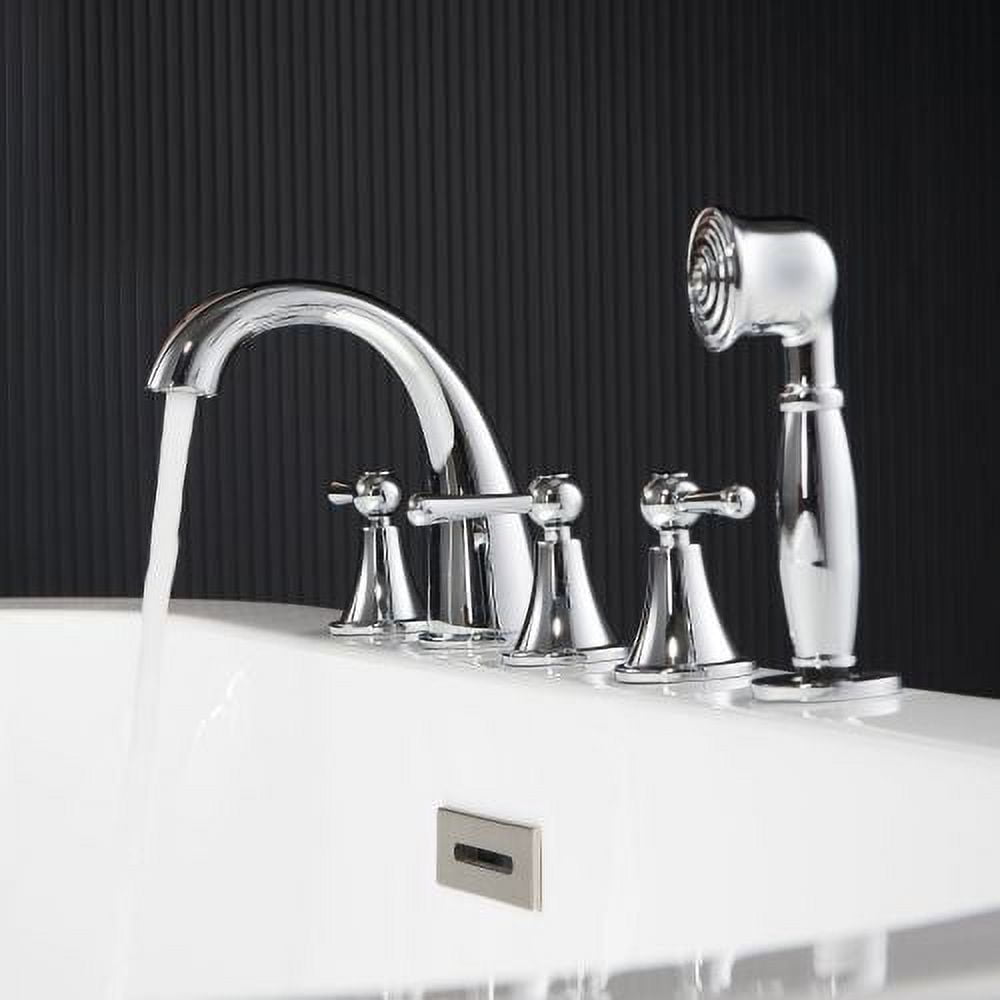 WOODBRIDGE Bathroom 5-Hole Tub Hand Shower,Deck Mounted Bathtub Filler Faucet with 3 Handles,Chrome Finish, F0021 CH