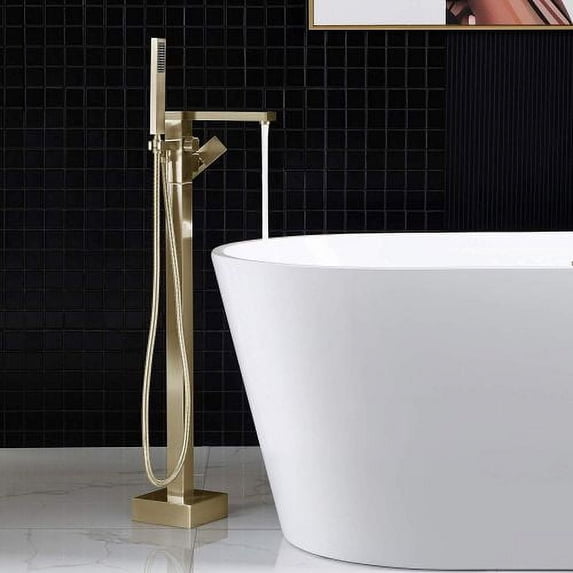 WOODBRIDGE Single Floor Mounted Freestanding Tub Filler with Handshower F-0008
