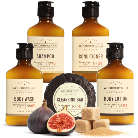 WOODBURY & CO Travel Size Shampoo Conditioner Body Wash Lotion & Soap (150 PK, 1.7 oz each), Guest Bathroom Essentials Toiletries Airbnb Bulk Mini Sets Hygiene Kits Paraben Free Air Bnb Toiletry