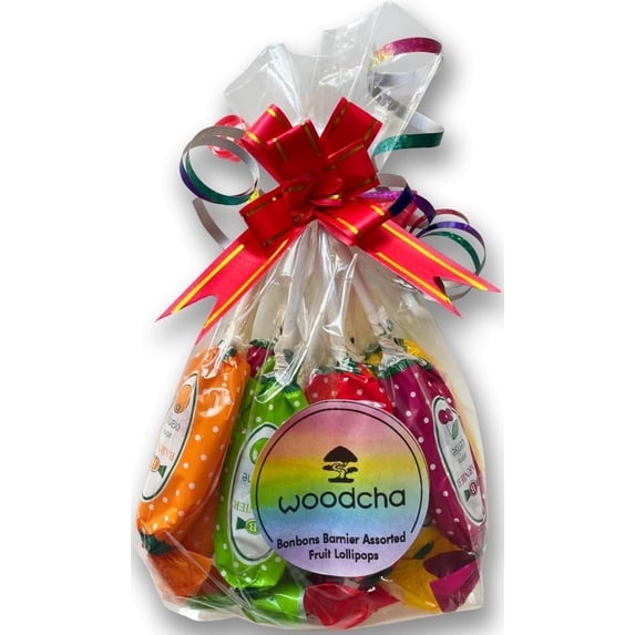 Woodcha Bonbons Barnier Fruit Assorted Pops, Lollipops Individually Wrapped, French Lollipop, Bon Bons Candy In Gift Wrapping 5 Flavors- 15pc