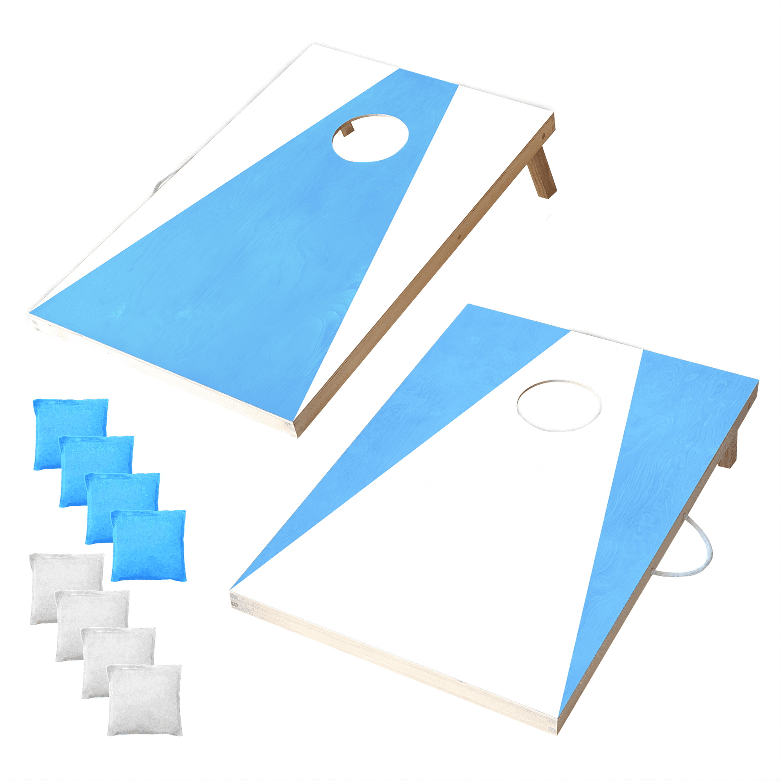 Wooden Cornhole Set, Baby Blue & White Colors, Stick & Slide Bags, 10 Pieces, 2 Boards, 8 Bean Bags, Family Games, College Games, Ages 3+ by MinnARK