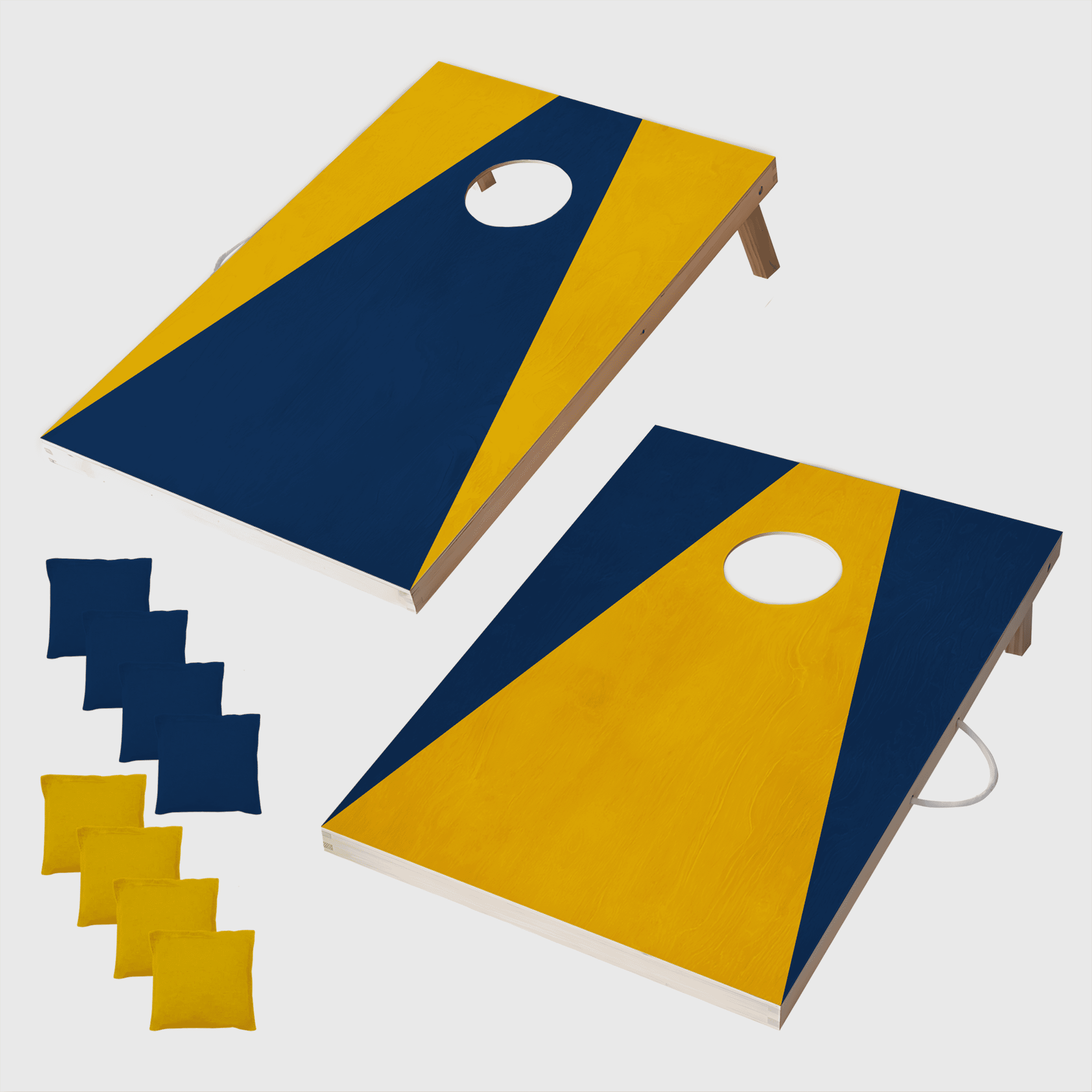 Wooden Cornhole Set, Navy Blue & Gold Colors, Stick & Slide Bags, 10 Pieces, 2 Boards, 8 Bean Bags, Family Games, College Games, Ages 3+ by MinnARK