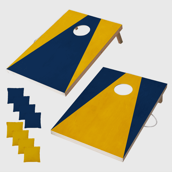 Wooden Cornhole Set, Navy Blue & Gold Colors, Stick & Slide Bags, 10 Pieces, 2 Boards, 8 Bean Bags, Family Games, College Games, Ages 3+ by MinnARK
