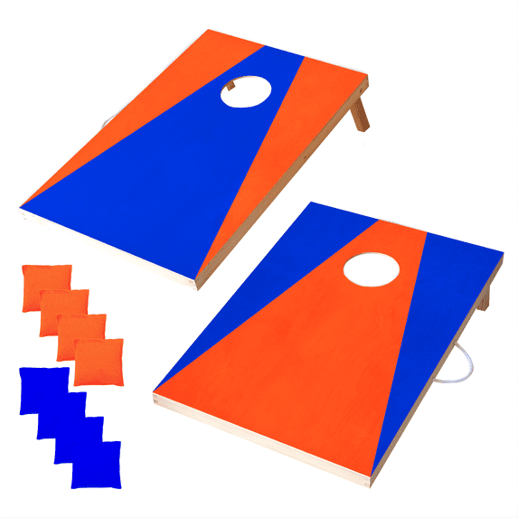 Wooden Cornhole Set, Orange & Blue Colors, Stick & Slide Bags, 10 Pieces, 2 Boards, 8 Bean Bags, Family Games, College Games, Ages 3+ by MinnARK