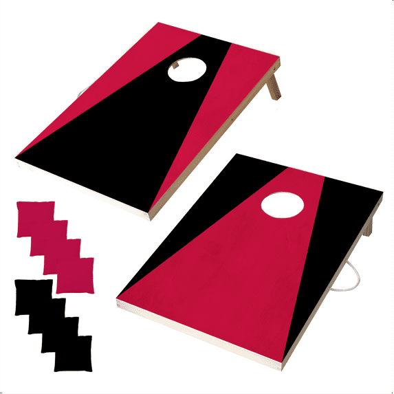 Wooden Cornhole Set, Red & Black Colors, Stick & Slide Bags, 10 Pieces, 2 Boards, 8 Bean Bags, Family Games, College Games, Ages 3+ by MinnARK