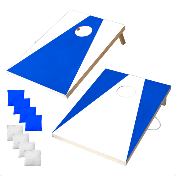 Wooden Cornhole Set, Royal Blue & White Colors, Stick & Slide Bags, 10 Pieces, 2 Boards, 8 Bean Bags, Family Games, College Games, Ages 3+ by MinnARK