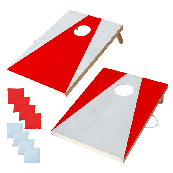 Wooden Cornhole Set, Scarlet & Gray Colors, Stick & Slide Bags, 10 Pieces, 2 Boards, 8 Bean Bags, Family Games, College Games, Ages 3+ by MinnARK