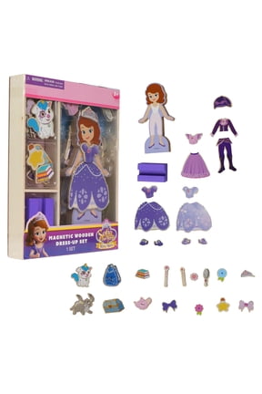 Disney Sofia the First Magnetic Wooden Dress-Up Set, Kids Magnetic Dress-Up Activity Set with 29 Wooden Pieces, Ages 3+