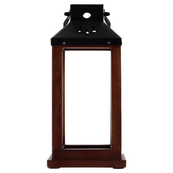 Metal and Wood Lantern Tabletop Decoration, Black and Dark Walnut, 11.75", Fall by Way To Celebrate