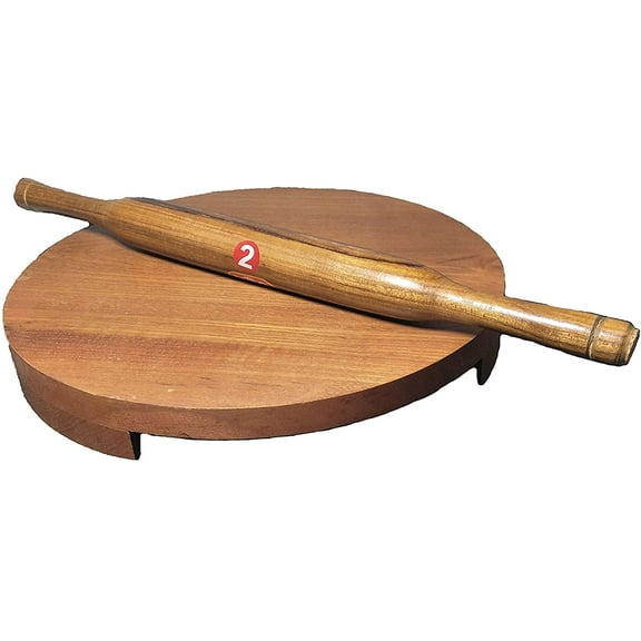 WOODEN ROLLING BOARD & ROLLER,SAGWAN WOOD, CHAKLA BELAN, POLPAT BELAN, CHAPATI MAKER,Valentine Day Gifts (Brown, Teak Wood)