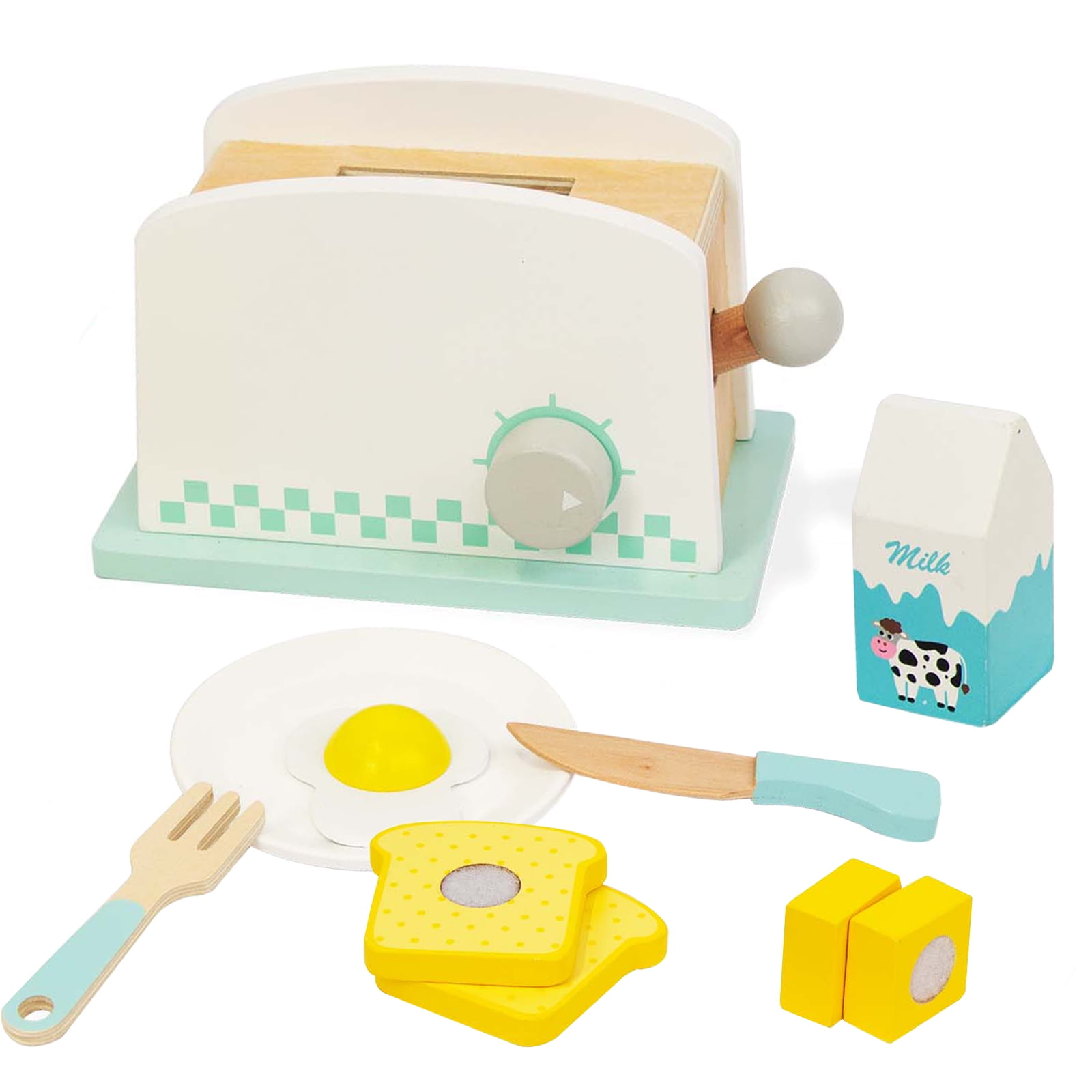 WOODENFUN Wooden Play Pop Up Toaster Toy Kitchen Playset, Wooden Toy