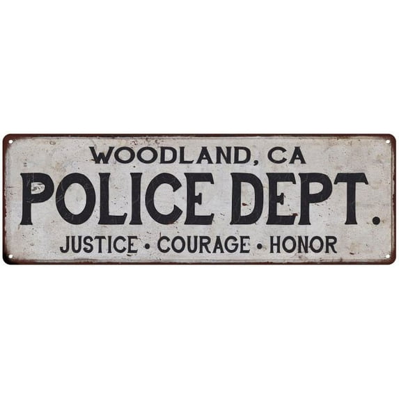 WOODLAND, CA POLICE DEPT. Home Decor Metal Sign Gift 6x18 206180012630