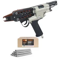 WOODPECKER Pneumatic Hog Ring Gun with Slim Long Nose,C-7EA 15 GA 7.0mm Closure Diameter, 3/4-Inch Crown with 10000pcs/Box 304 Stainless Steel Stapler