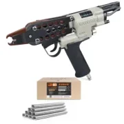 WOODPECKER Pneumatic Hog Ring Gun with Slim Long Nose,C-7EA 15 GA 7.0mm Closure Diameter, 3/4-Inch Crown with 10000pcs/Box 304 Stainless Steel Stapler