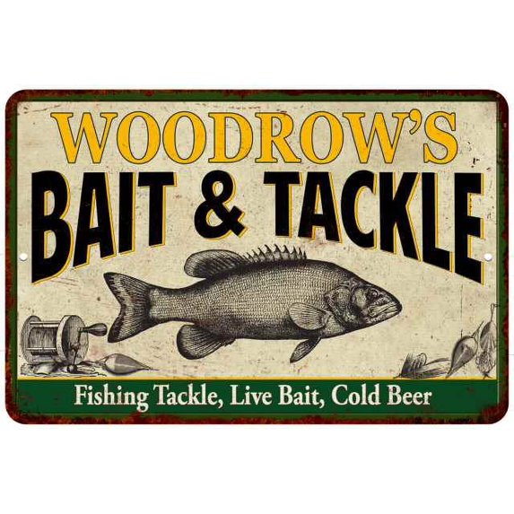 WOODROW'S Bait & Tackle Metal Sign Man Cave 8x12 208120016415
