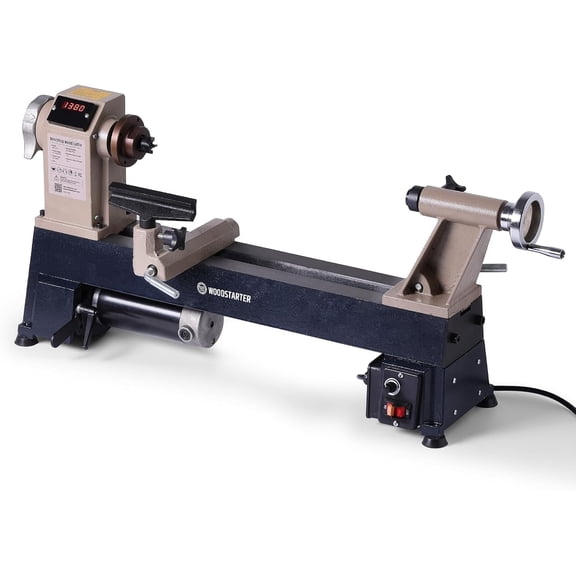 WOODSTARTER 1HP 12-Inch by 18-Inch Variable Speed Multi-Function Benchtop Wood Lathe, 650-3800 RPM, Dual Motor Interface for Sander