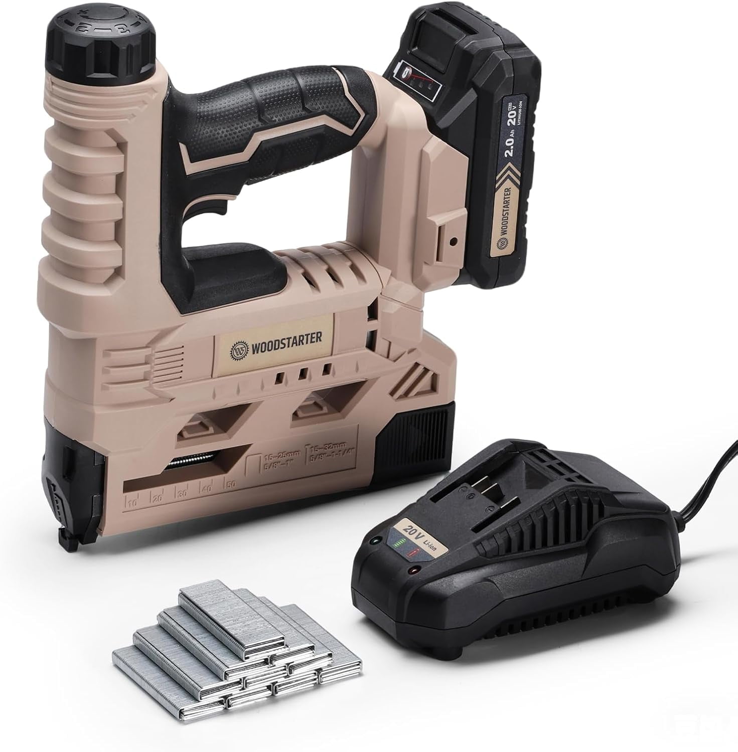 Cordless 2-in-1 Brad Nailer (Battery & Charger), 18GA Nails (5/8"-1-1/4") & Staples (5/8"-1"), 6-Level Depth Adjustment, LED Light, Safety Lock, 2000 Nails Included,