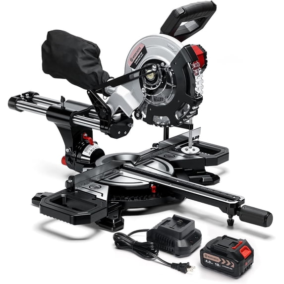 WOODSTARTER Cordless Sliding Miter Saw, Brushless, 4200 RPM, Battery & Charger Included