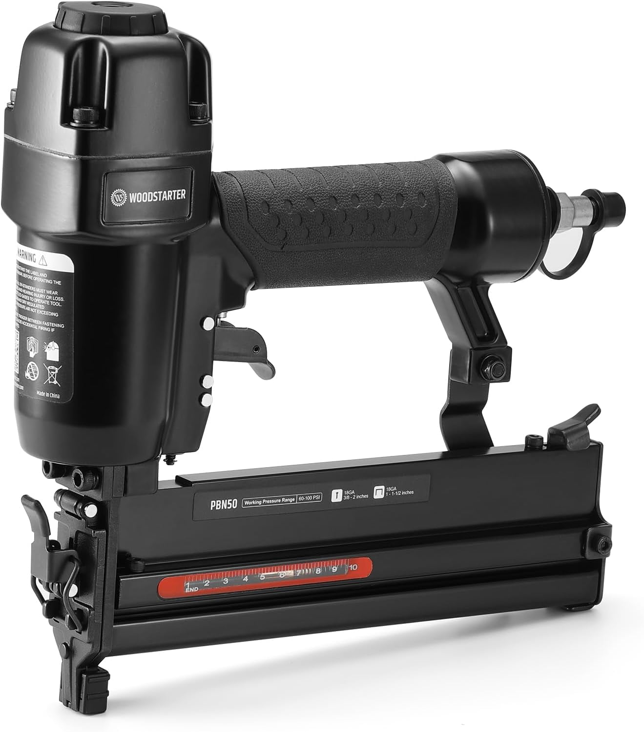 WOODSTARTER Pneumatic Brad Nailer, 18 Gauge 2 in 1 Air Brad Nail Gun and Staple Gun, compatible with 2-Inch Brad Nails and Crown 1-1/2 inch Staples, for Upholstery, DIY Project, Woodworking