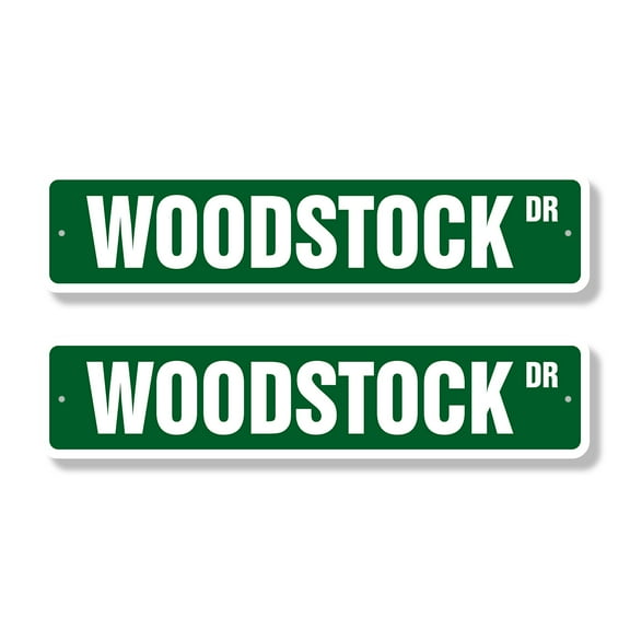 WOODSTOCK Classic Street Sign (2 Pack) hippie peace 60's signs New Road Sign | 4" X 18" Plastic Address Sign