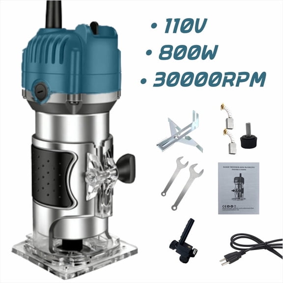 WOODUSEGY Compact Wood Router, 6 Amp 30000 RPM Palm Router Tool Accessories for Wood Trimming, DIY