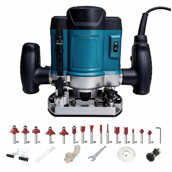 WOODUSEGY Router, Fixed and Plunge Base Kit, Soft Start, 10-Amp, 25000 RPM, Variable Speed Trigger, Corded