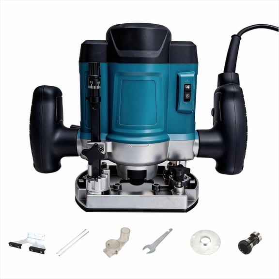 WOODUSEGY Router, Fixed and Plunge Base Kit, Soft Start, 10-Amp, 25000 RPM, Variable Speed Trigger, Corded