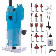 WOODUSEGY Wood Router, 800W Compact Router Tools for Woodworking, 31000 RPM Hand Trim Router with 15 Pcs 1/4 Router Bits Set, Edge Guide, Roller Guide, Dust Hood