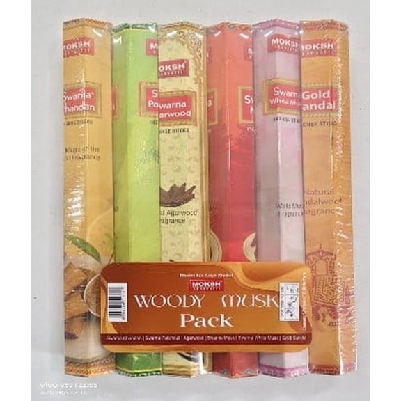 WOODY - MUSK PACK (HEXAGON) - ASSORTED PACK OF 6 EACH OF 20 STICKS (SHRINK WRAPPED)