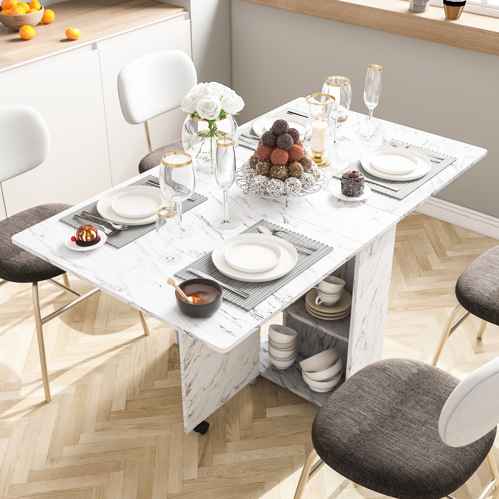 DINAZA Compact Foldable Dining Table with Storage - Multifunction