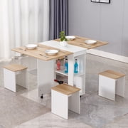 WOODYHOME Dining Table Set For 5,Move Folding Kitchen Table Dining Room Table for Small Spaces Table Modern Home Furniture with 4 Stools