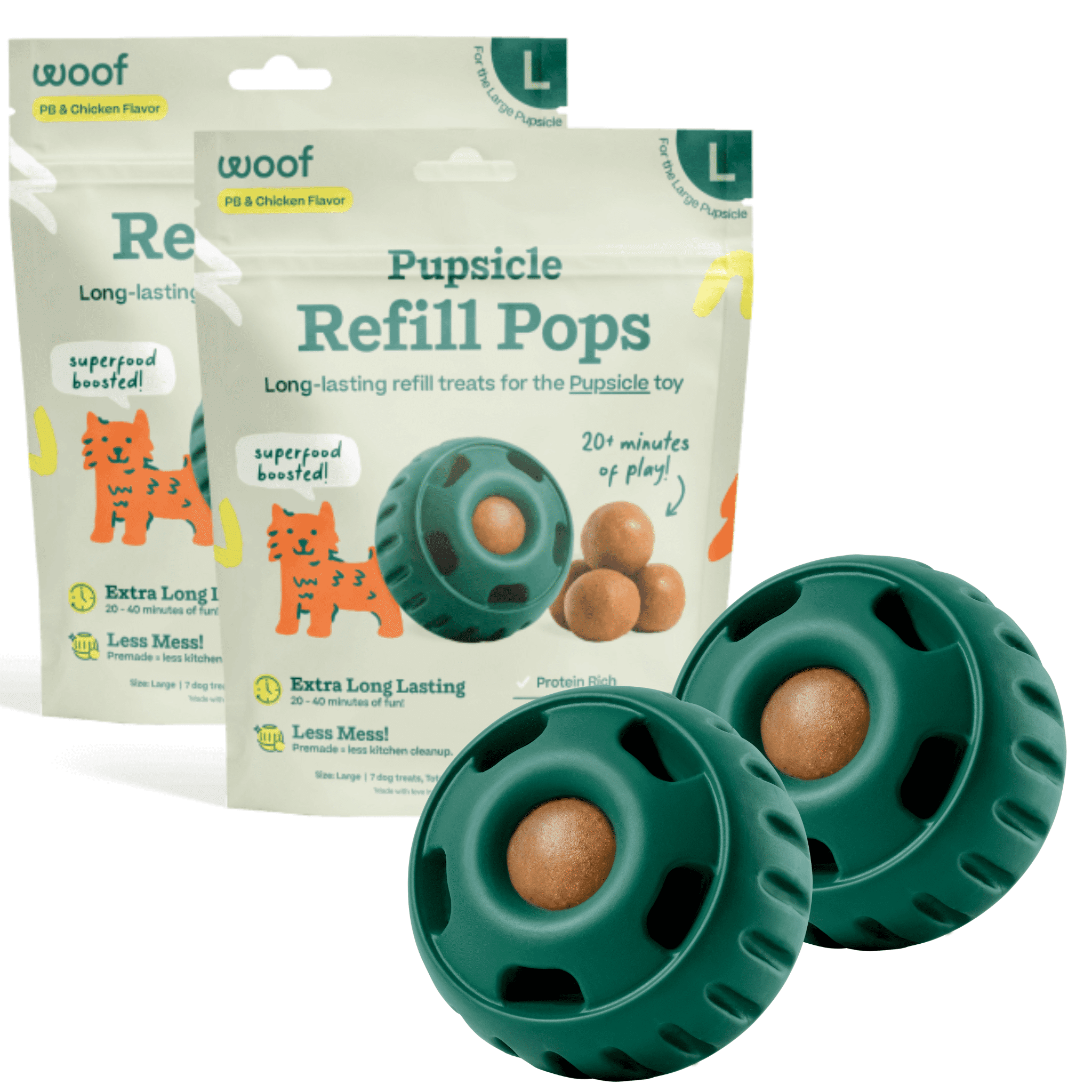 WOOF Large Double Pack - Pupsicle Interactive Dog Toys with Pupsicle Refill Pops Beef- Dog Toys for Large Dogs 25-75 lbs - 2 Pack