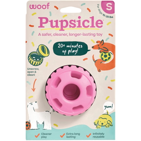 WOOF Party Pupsicle - Long-Lasting Interactive Dog Toys for Boredom - Low-Mess Design - Birthday Gifts for Dogs - Small Dog Toys - Party Pink
