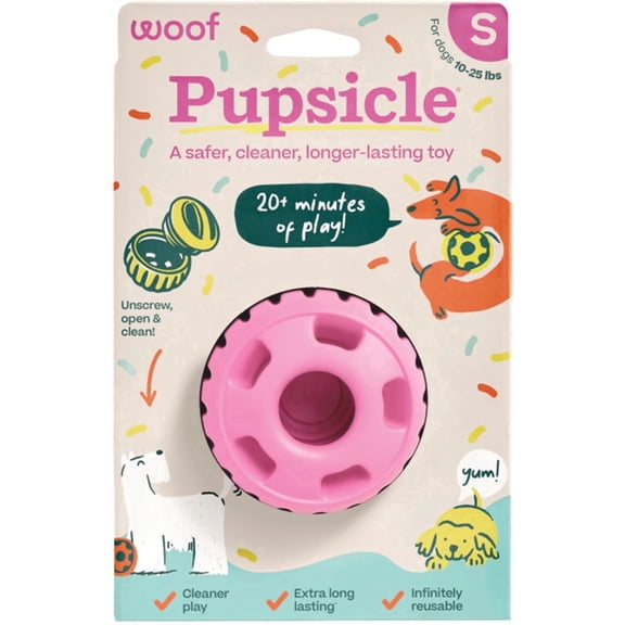 WOOF Party Pupsicle - Long-Lasting Interactive Dog Toys for Boredom - Low-Mess Design - Birthday Gift Idea - Small Dog Toys - Party Pink