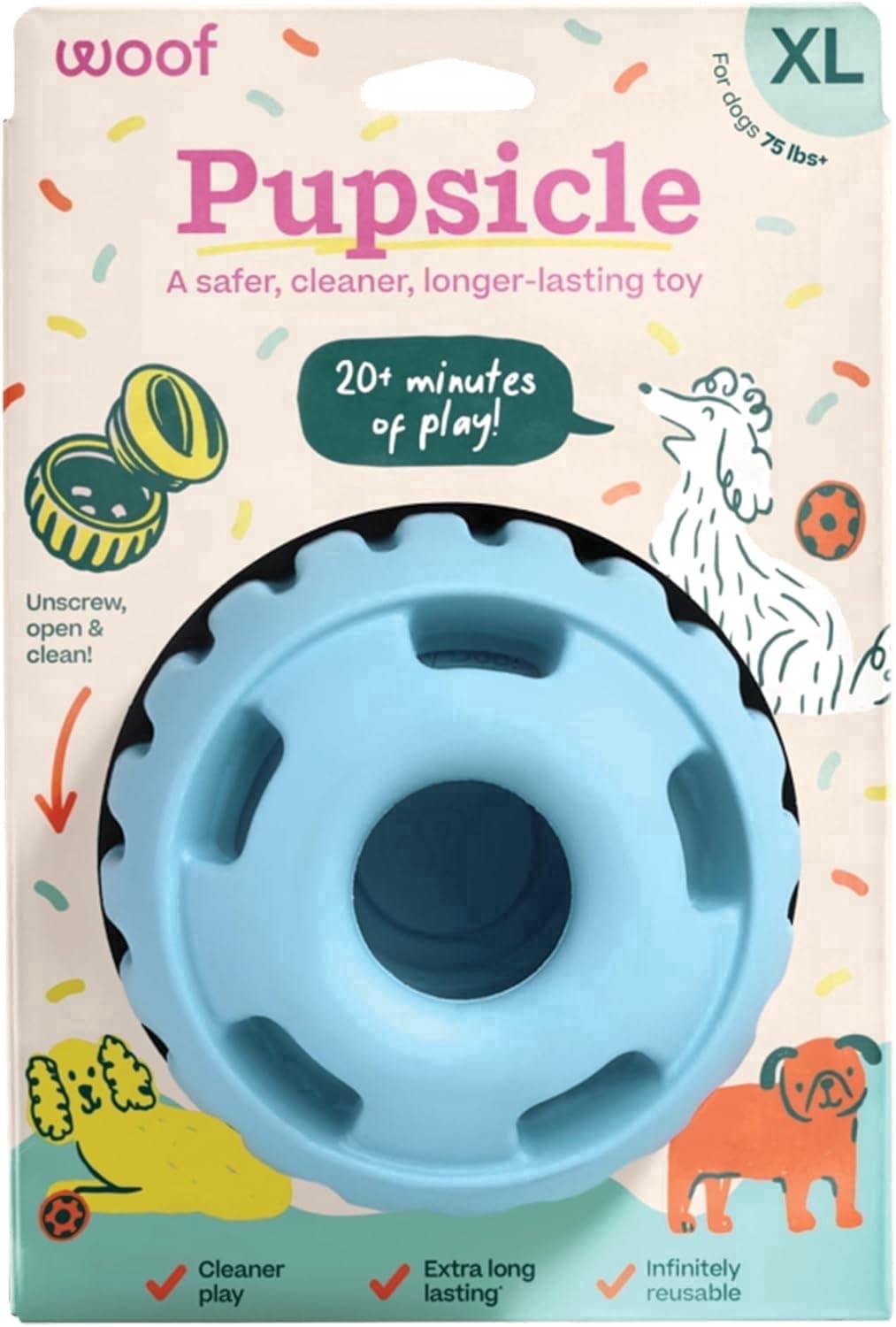 WOOF Party Pupsicle - Long-Lasting Interactive Dog Toys for Boredom - Low-Mess Design - Birthday Gift Idea - XL Dog Toys - Buddy Blue