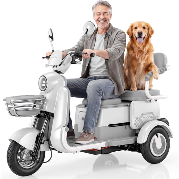 WOOKEN 3 Wheel Electric Mobility Scooters for Adults & Seniors,Peak 1000W All Terrain Electric Cart Trike , 550lbs Capacity for Triple-Rider Mode, 3-Speed, 25 Miles Long Range