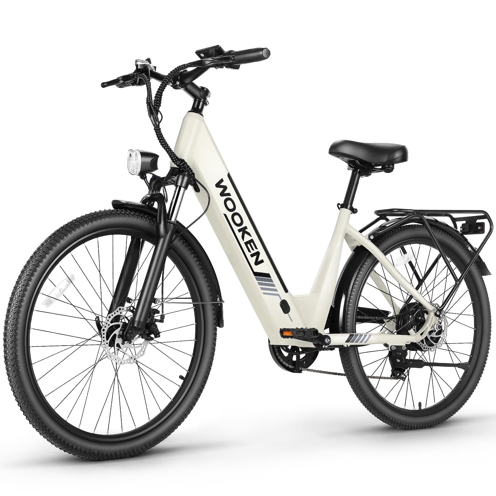 WOOKEN Electric Bike for Adults ,48V 10.4Ah Removable Battery and up to 50Miles 19.8MPH, 26" x 2.1" Electric Commuter Bike with 7-Speed and Front Suspension, UL 2849