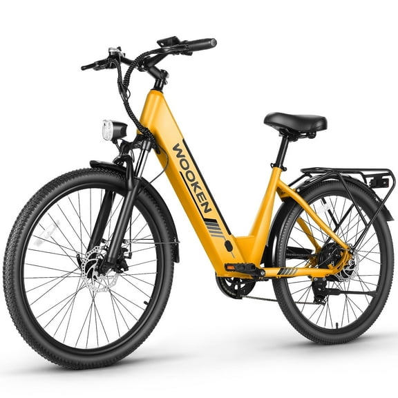 WOOKEN Electric Bike for Adults ,48V 10.4Ah Removable Battery and up to 50Miles 19.8MPH, 26" x 2.1" Electric Commuter Bike with 7-Speed and Front Suspension, UL 2849