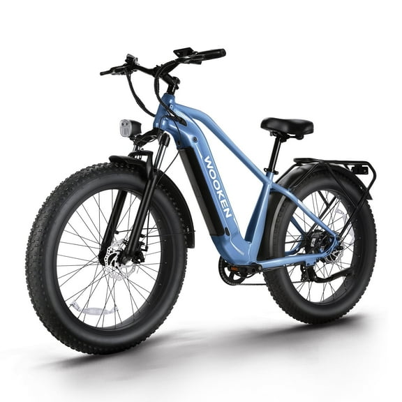 WOOKEN Electric Bike for Adults, 750W Ebike, 25MPH 60Miles Electric Mountain Bike, 26" Fat Tire Electric Bicycle with 48V 15AH Battery, Rear Rack, Lockable Suspension Fork,7 Speed,UL 2849