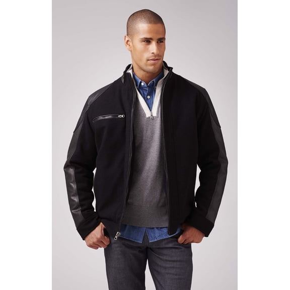 WOOL & LEATHER RACING STYLE JACKET Black 5800-4XL