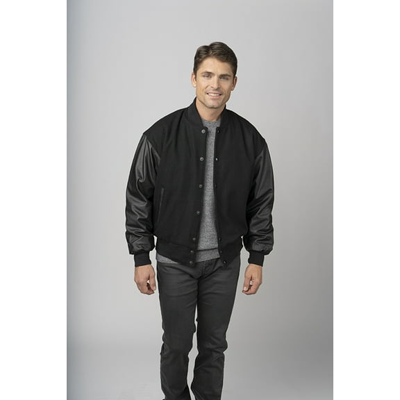 WOOL & LEATHER VARSITY JACKET Black 5000-4XL