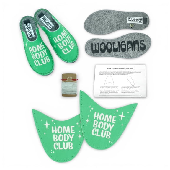 WOOLIGANS DIY Slipper Sewing Kit, Hand Stitch Felt Slipper Craft Kit, Beginner Needlecraft for Adults & Teens, Home Body Print, Women’s US Size 5/6