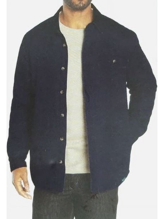 Men's Button Up-3 Front Flannel Lined Shirt Jacket, Navy Medium